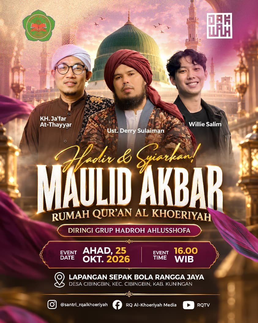 Poster Maulid Akbar Rumah Qur'an Al Khoeriyah, Minggu, 25 Oktober 2026 pukul 16.00 WIB